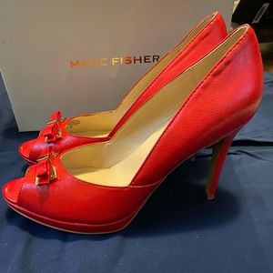 Marc Fisher Red Peep Toe Pumps